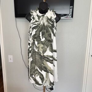 TCEC palm tree Green and White Flutter Sleeve Mini Sundress